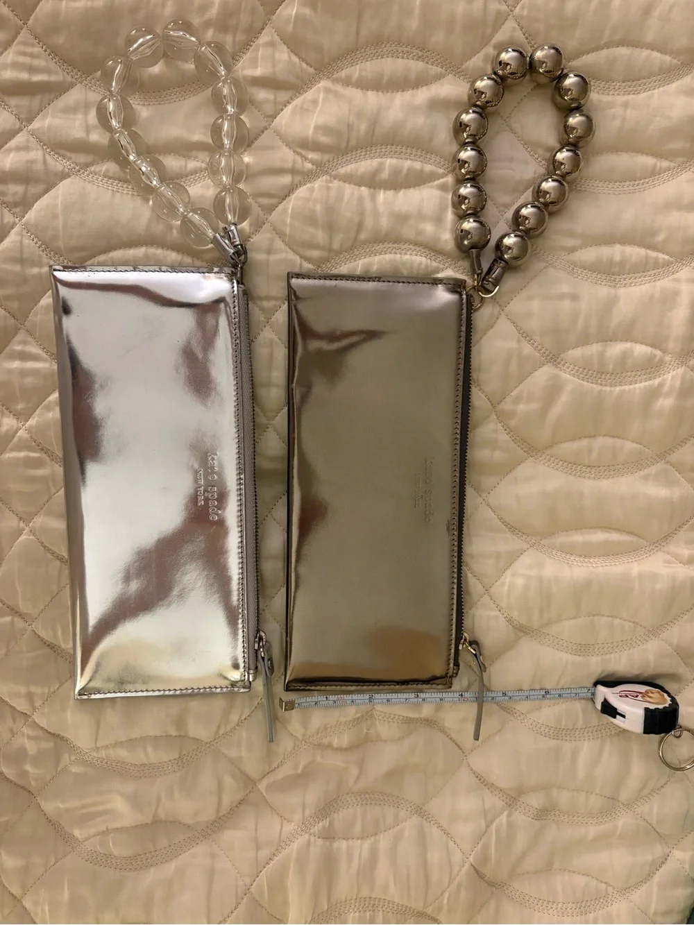 kate spade Silver Metallic Beaded Wristlet Clutches: one pewter sbd one gold